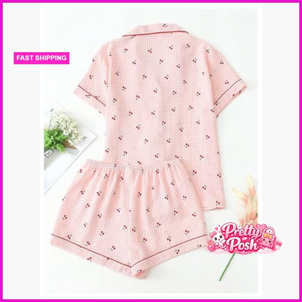 Polyester Blend Two Piece Pajama Set Button Down … - image 2